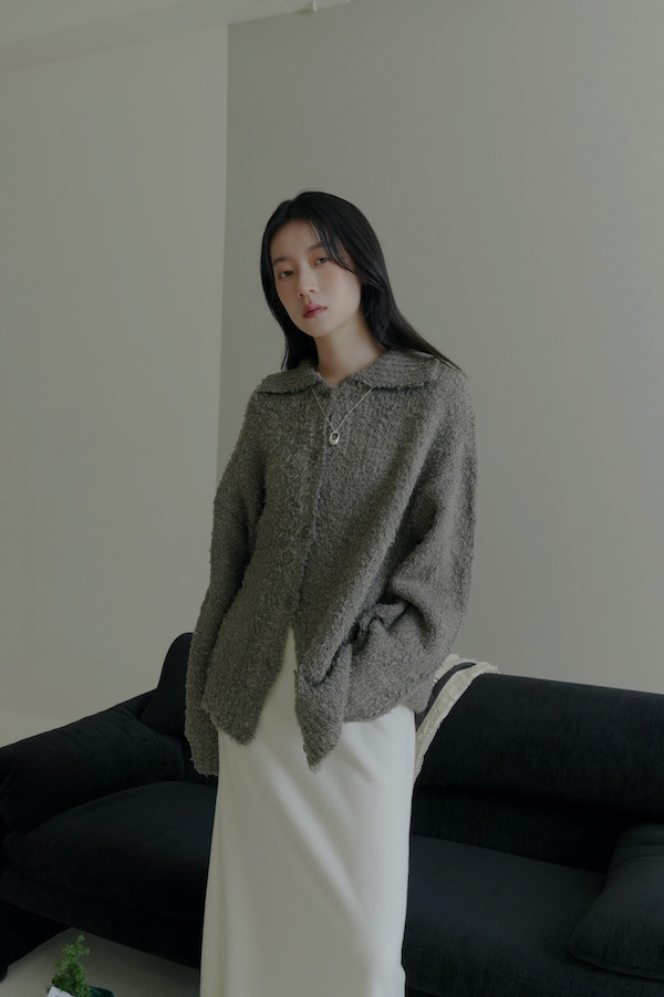 翻領線圈針織上衣(灰) 