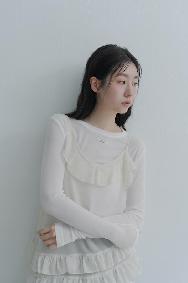 下襬荷葉兩件式上衣(白) 