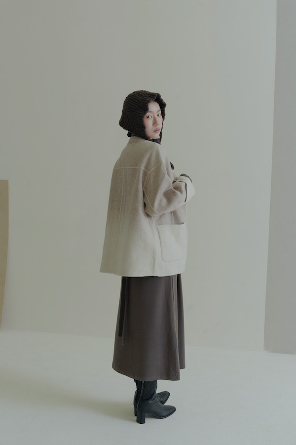 漸層大口袋純羊毛大衣(棕) 