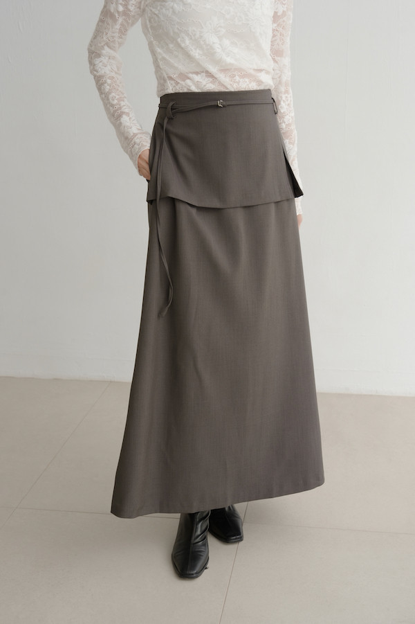 附繫帶假兩件式長裙(灰) 