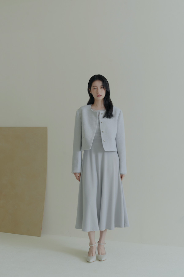 簡約圓釦小香風外套(淺藍) 