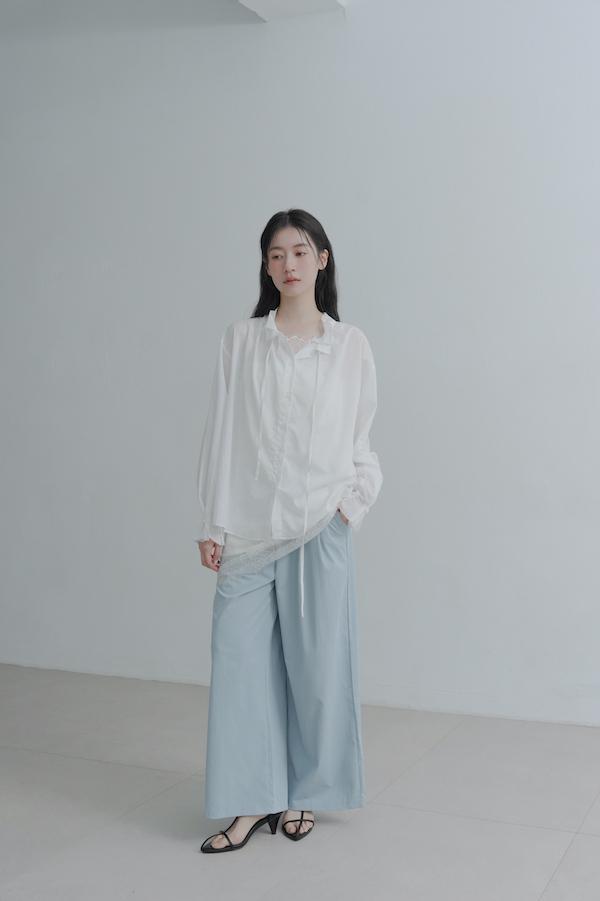 荷葉領口春日感上衣(白) 