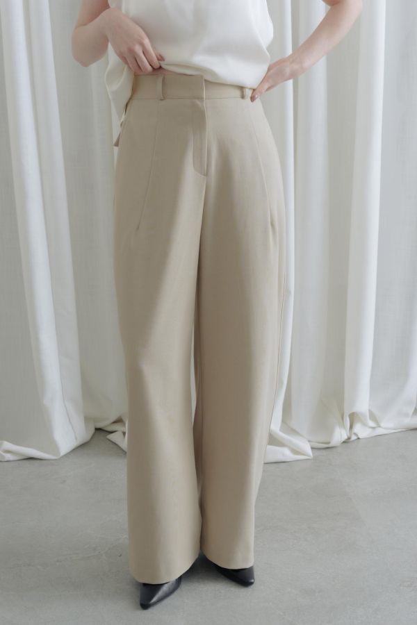 後腰鬆緊落地西裝褲(米) 