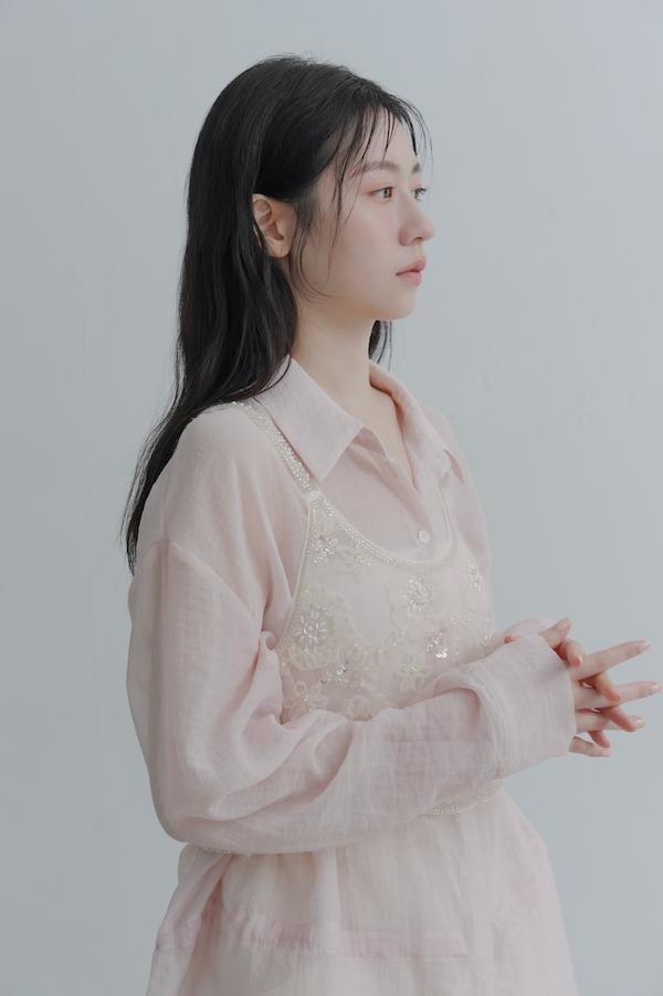 雛菊花亮片珠繡背心(米白) 