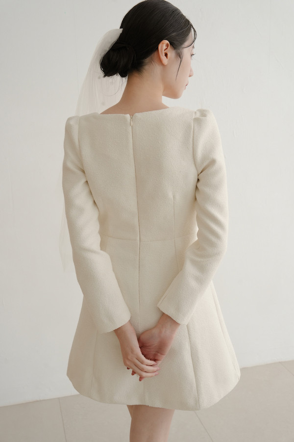 小香風長袖短洋裝(白) 