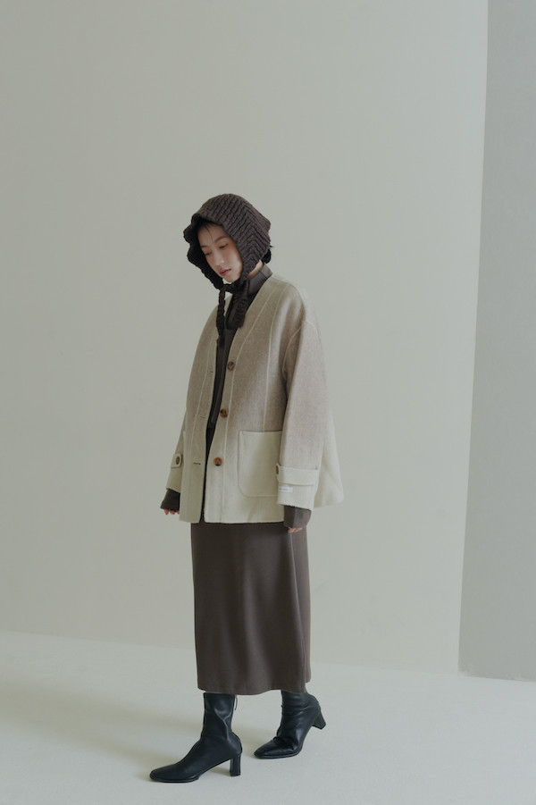 漸層大口袋純羊毛大衣(棕) 