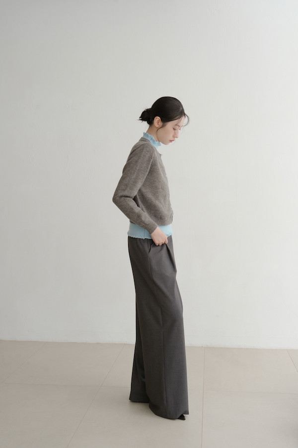 假兩件式木耳邊針織上衣(藍灰) 