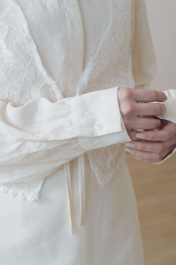 拼接蕾絲背心日感襯衫(米白) 