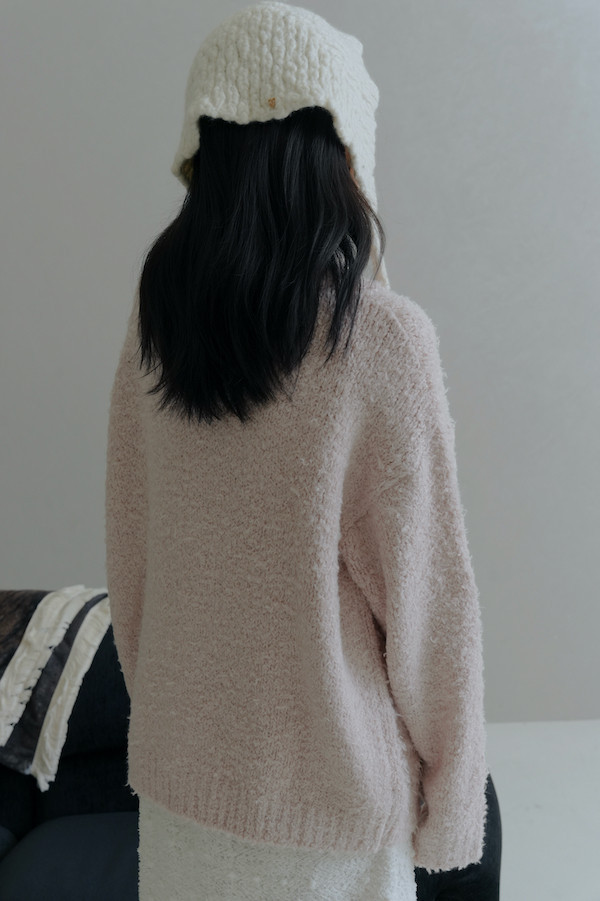 翻領線圈針織上衣(淺粉) 