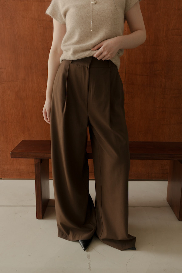 高腰落地時髦西裝褲(深咖) 