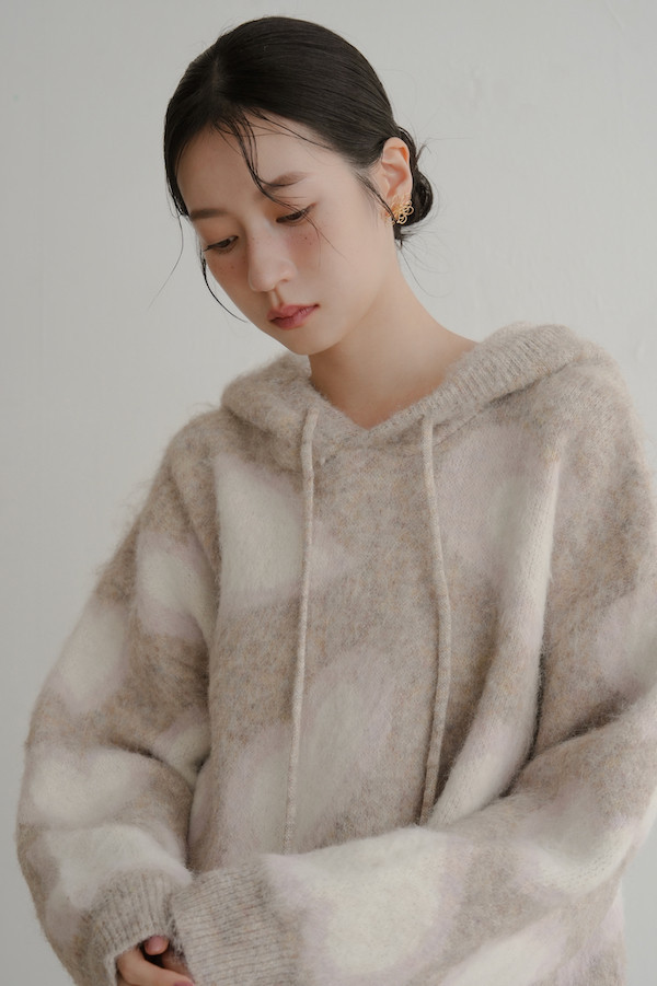 暈染愛心連帽毛衣(淺灰) 