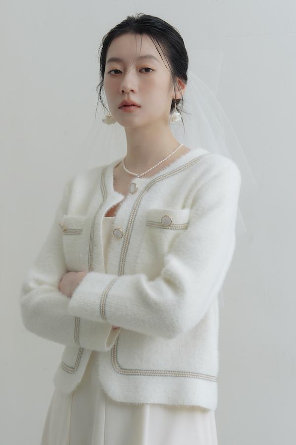 彩線縫邊親膚口袋外套(白) 