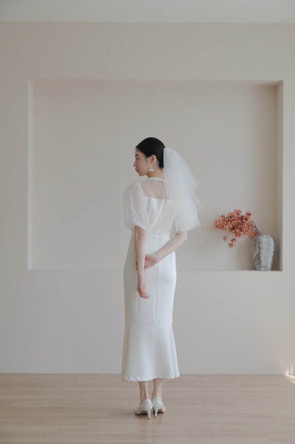 泡泡袖小魚尾輕婚紗(白) 