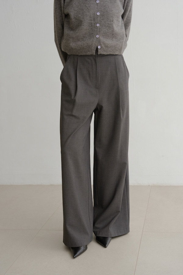 高腰落地時髦西裝褲(深灰) 