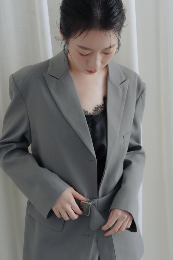 可調肩帶蕾絲緞面背心(黑) 