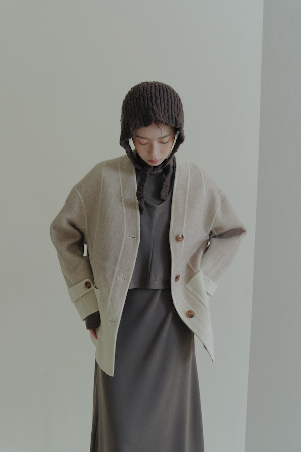 漸層大口袋純羊毛大衣(棕) 