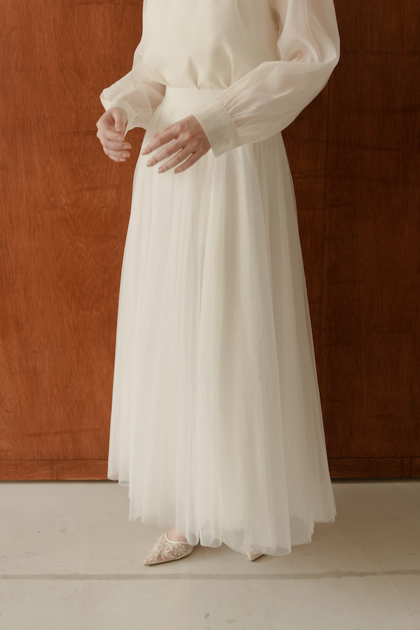 韓國三層網紗長裙(白) 