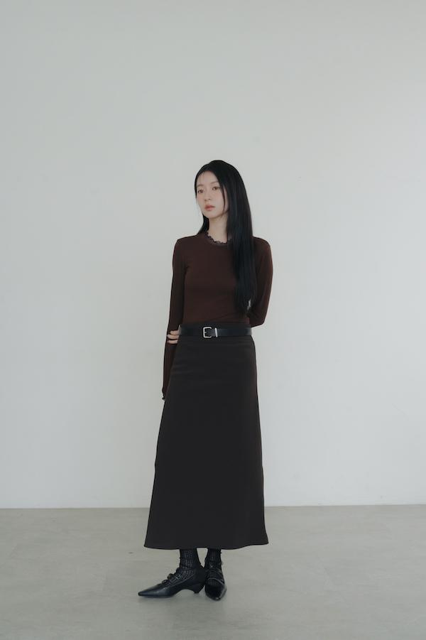 彈性收腰簡約直筒長裙(深咖) 