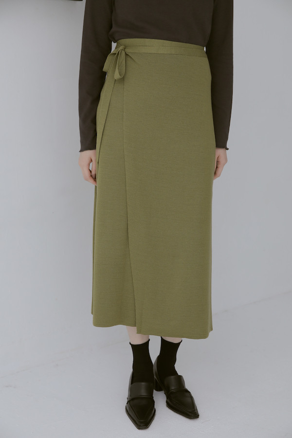 側綁帶設計一片裙(橄欖綠) 