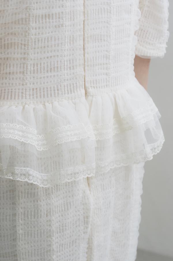 方格紋泡泡五分袖輕婚紗(白) 