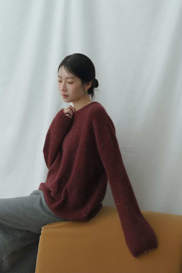 細緻閃亮柔軟毛衣(酒紅) 