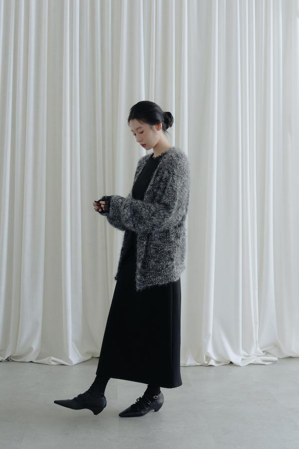 立體混色線圈針織外套(深灰黑) 