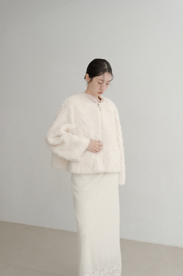 下擺蕾絲彈性長裙(白) 