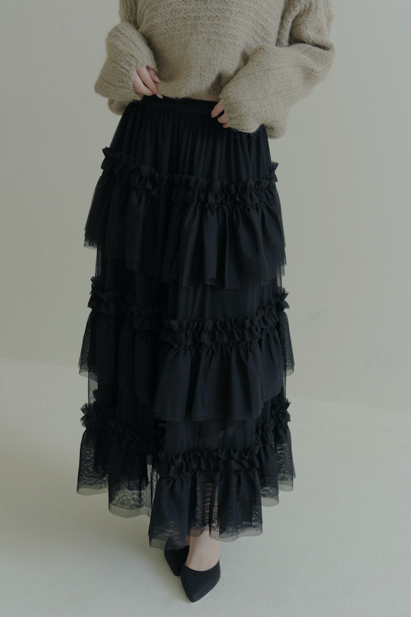 多層次網紗造型長裙(黑) 