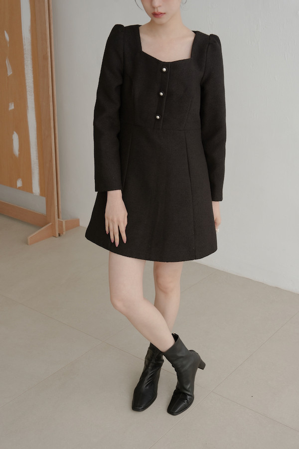 小香風長袖短洋裝(黑) 