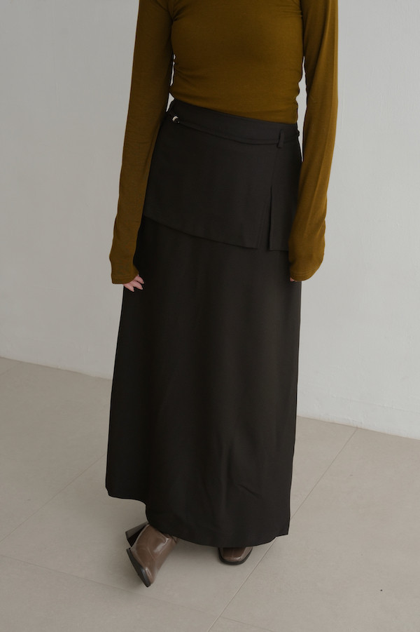 附繫帶假兩件式長裙(黑) 