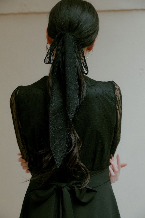 法式透紗蕾絲領巾(黑) 