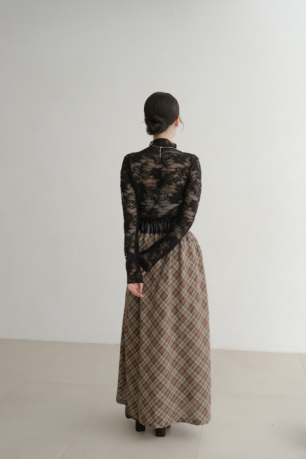 皮革腰封格紋長裙(咖) 