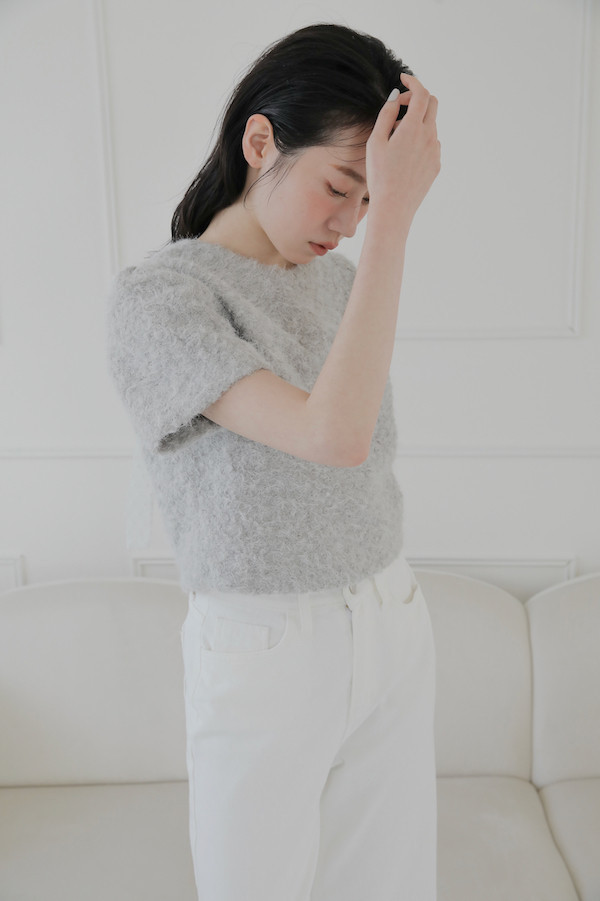 毛絨點點綁帶上衣(灰) 