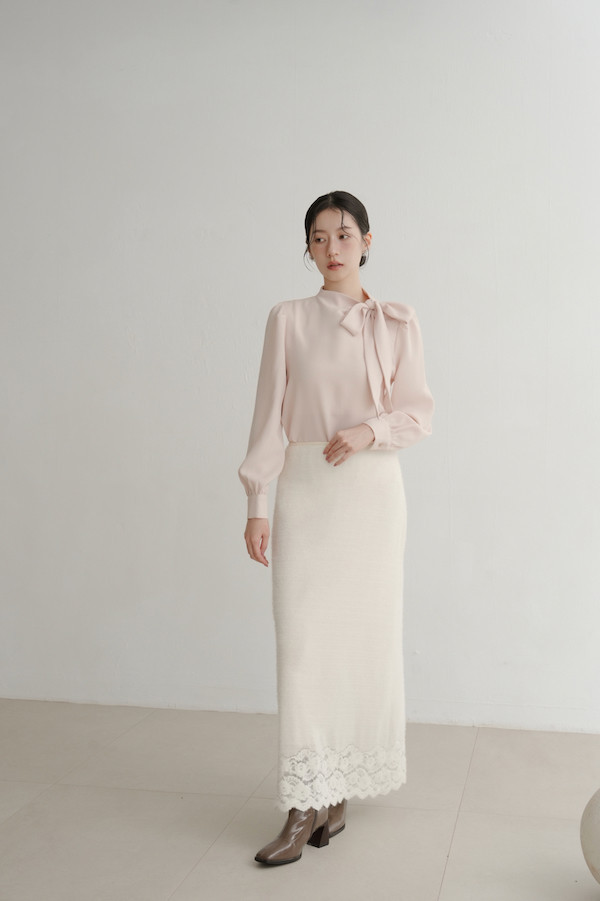 側邊綁帶設計長袖上衣(米杏) 