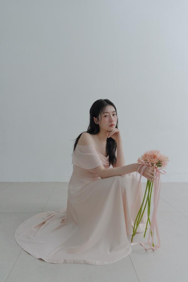 垂領卡肩雪紡洋裝(淺粉) 