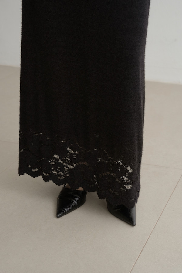 下擺蕾絲彈性長裙(黑) 