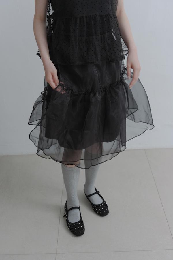 下襬透紗多層次裙(黑) 