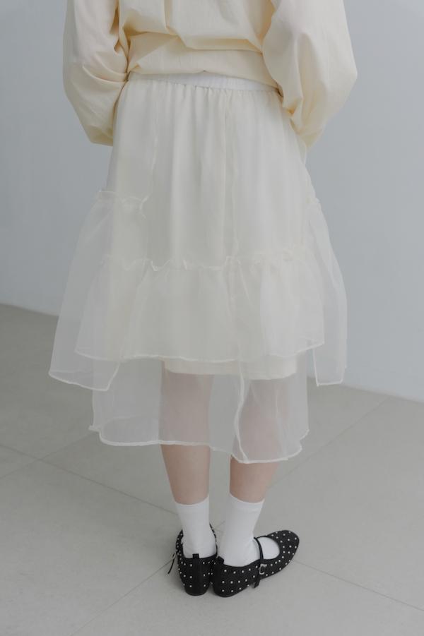 下襬透紗多層次裙(米白) 