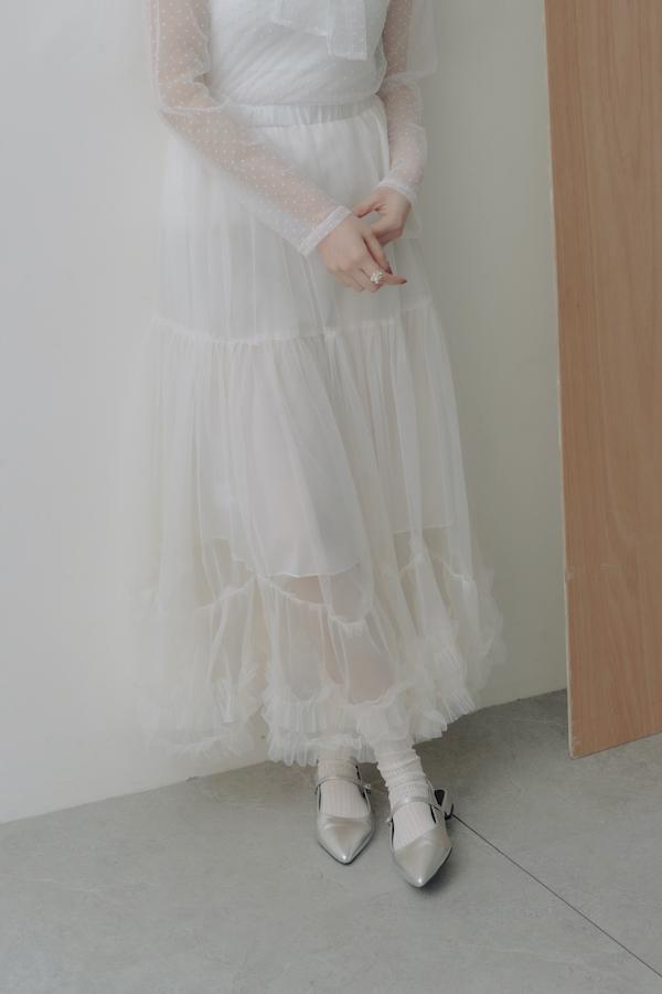 下擺層次蛋糕網紗裙(白) 