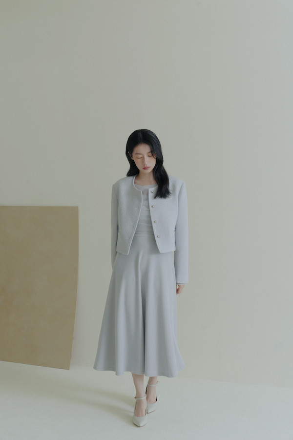 簡約圓釦小香風外套(淺藍) 