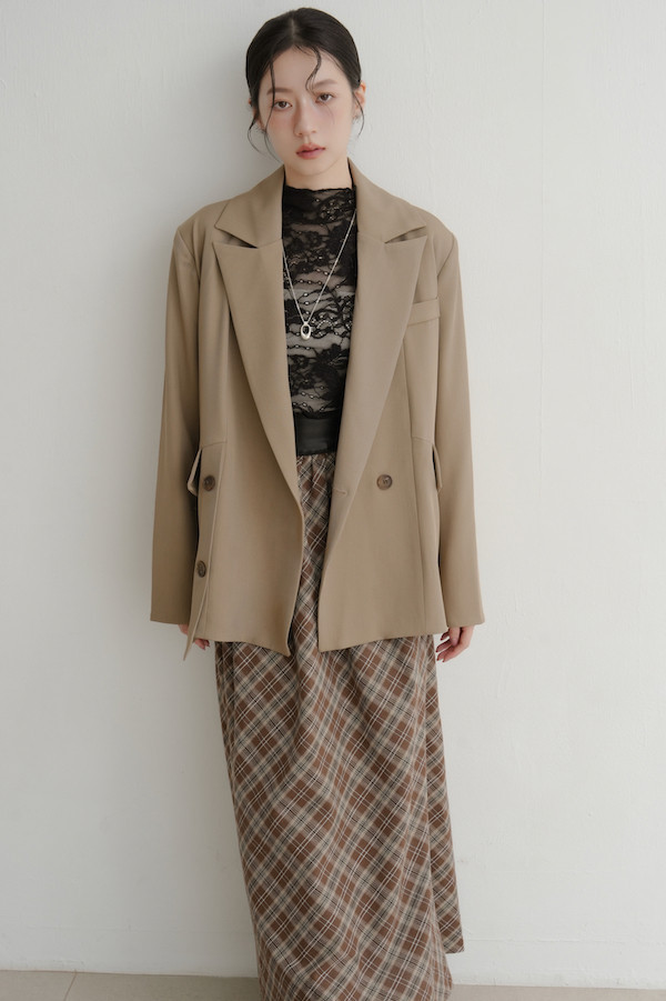 斜口袋側邊不規則西外(淺棕) 