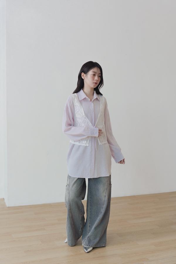 拼接蕾絲背心日感襯衫(淺紫) 