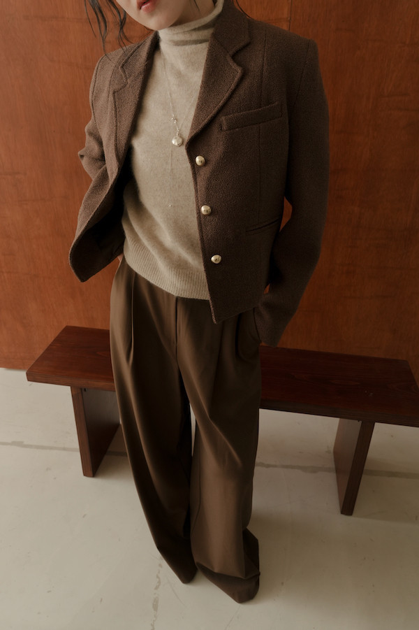 高腰落地時髦西裝褲(深咖) 