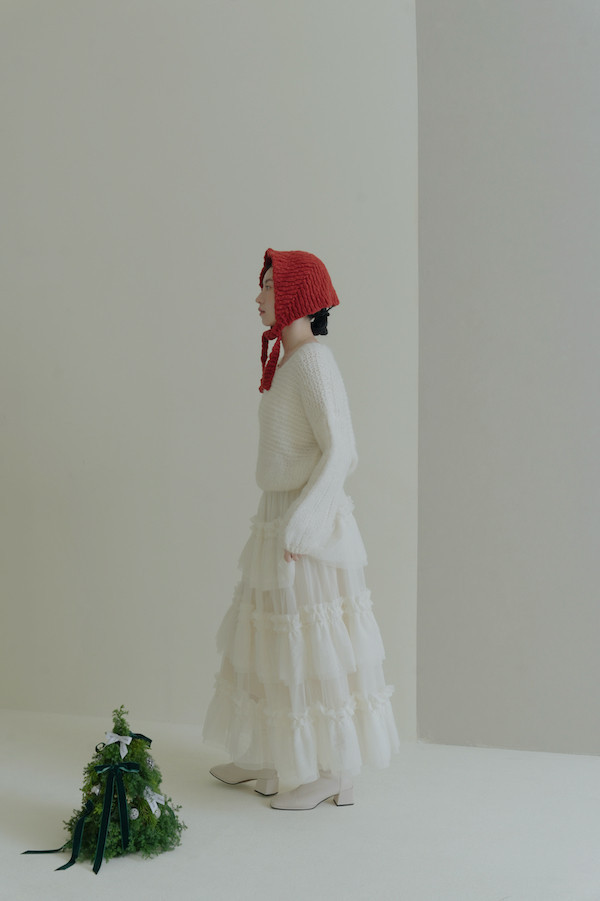 多層次網紗造型長裙(白) 