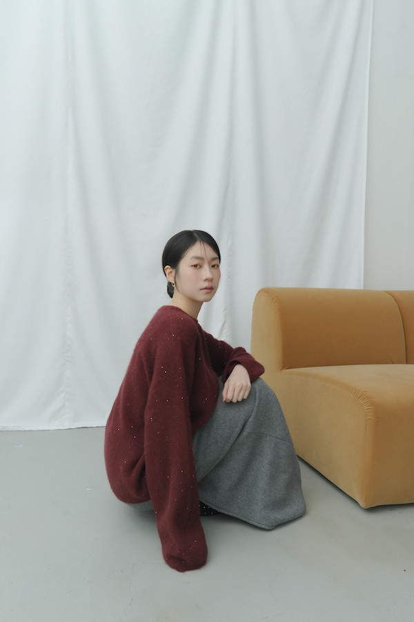 細緻閃亮柔軟毛衣(酒紅) 