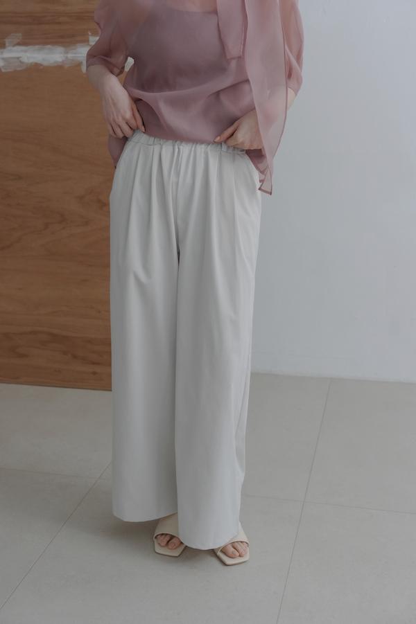 輕盈感鬆緊春日涼感褲(米白) 