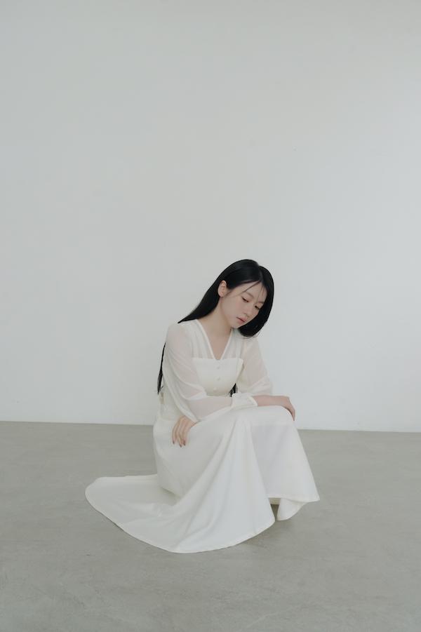 V領雪紡透膚長洋裝(白) 