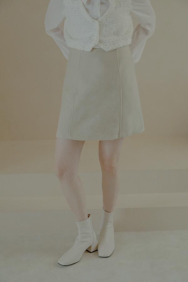 【SALE】簡約羊毛迷你A字裙(米) 