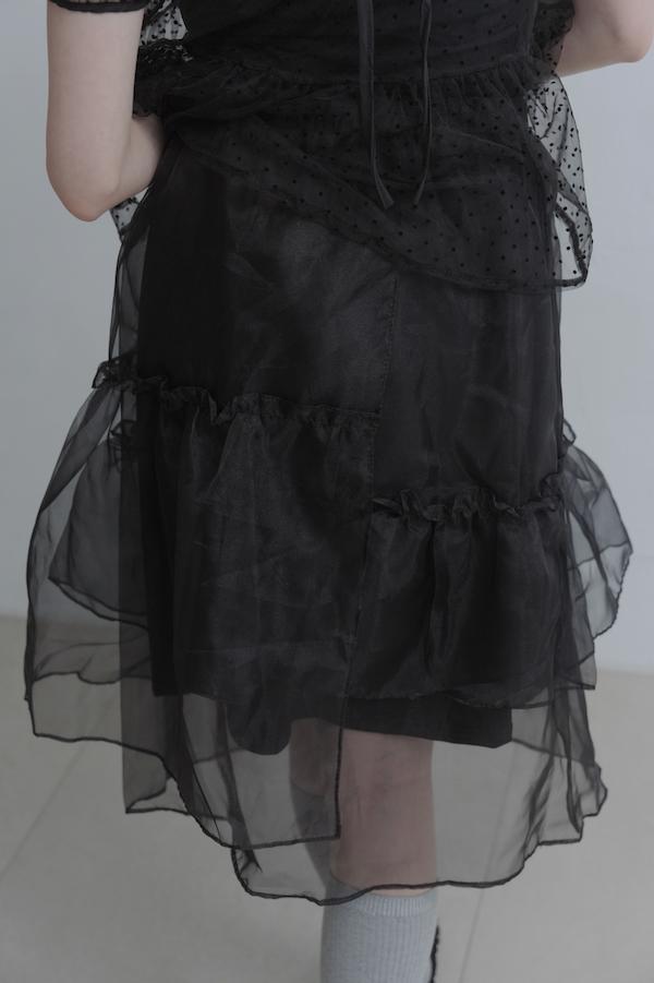 下襬透紗多層次裙(黑) 
