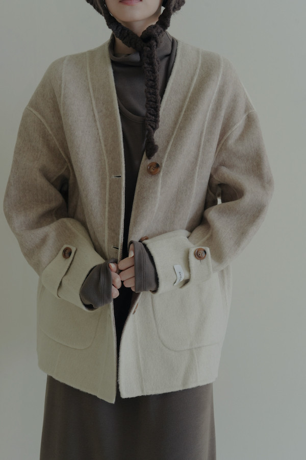 漸層大口袋純羊毛大衣(棕) 